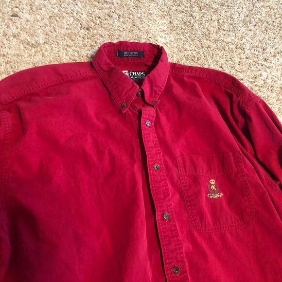 Ralph Chaps Red Button Down Long Sleeve Shirt 100% Cotton Large - Picture 5 of 8